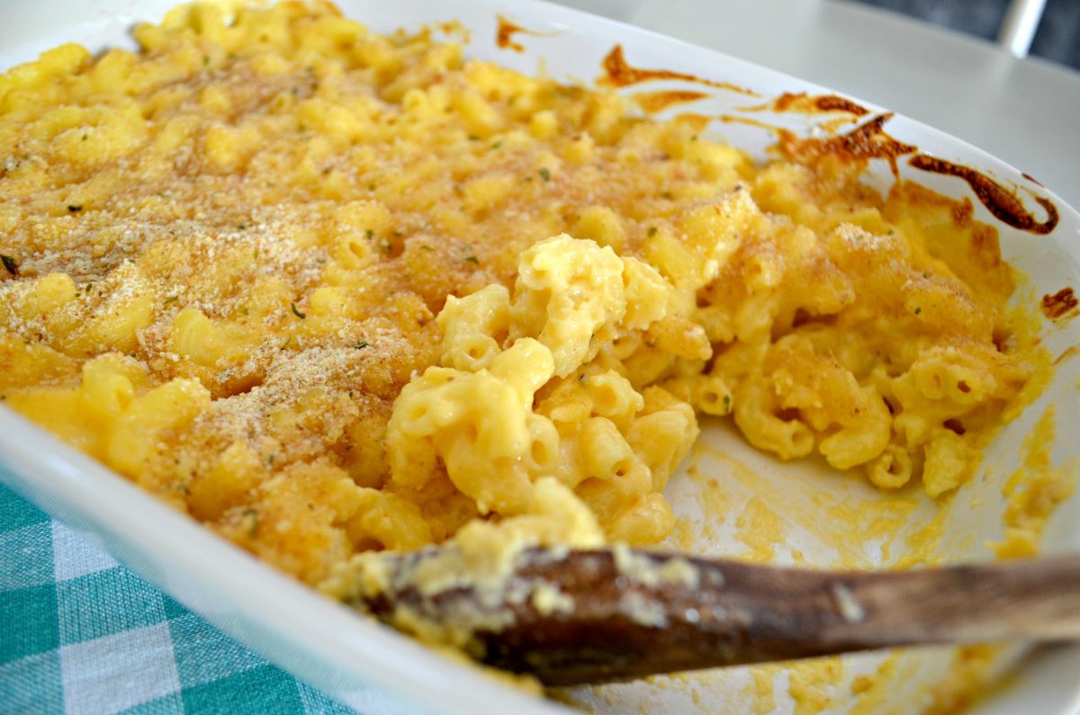 homemade macaroni and cheese in a casserole dish