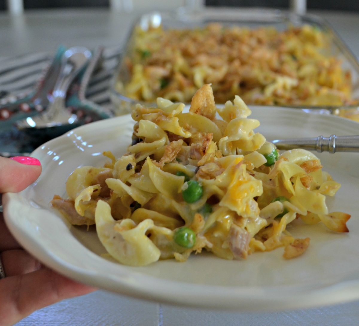 tuna noodle casserole is one of our favorite childhood recipes – The cooked casserole on a plate