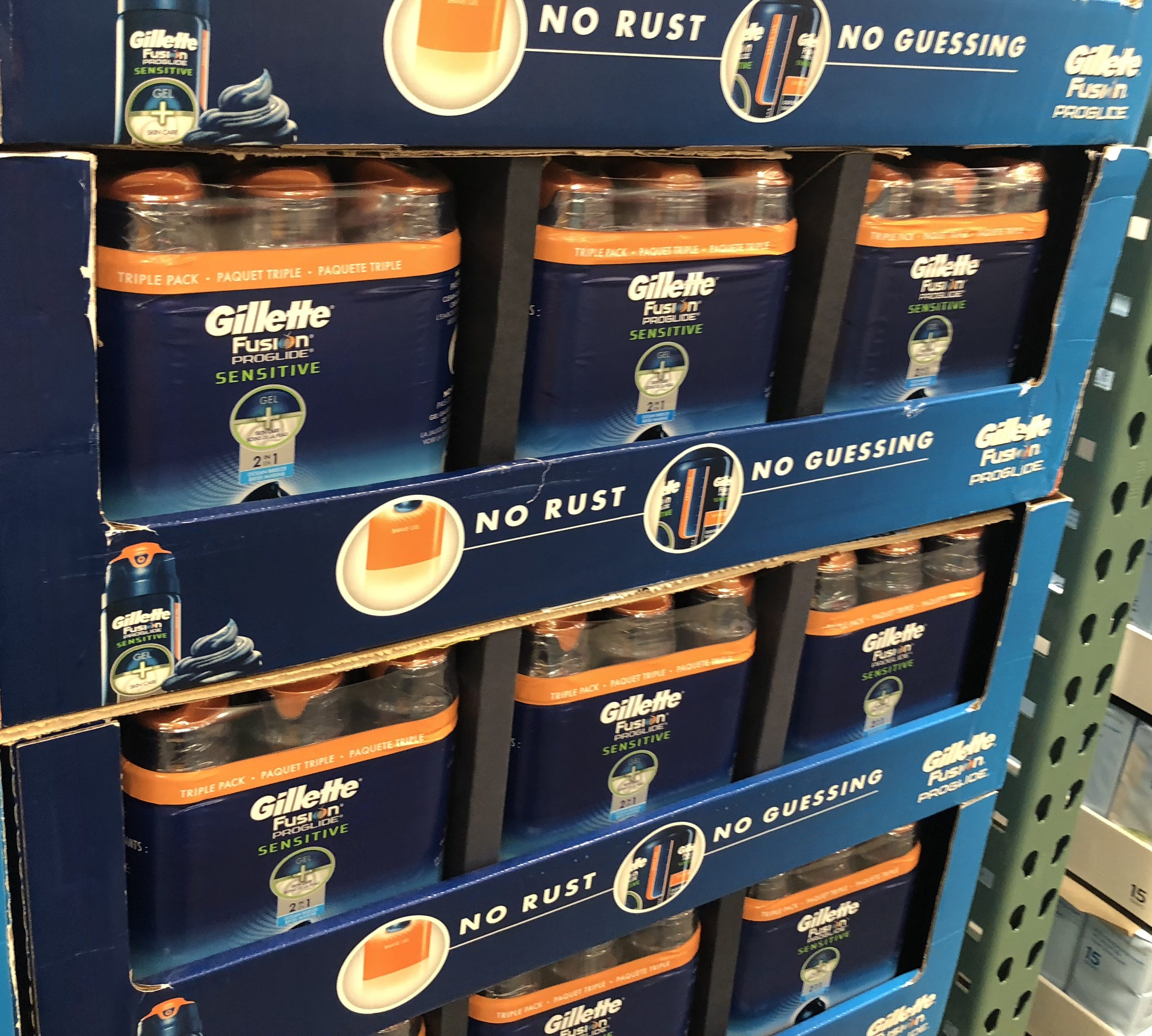 save on back-school snacks, ziploc, and charmin, at costco – gilette fusion display