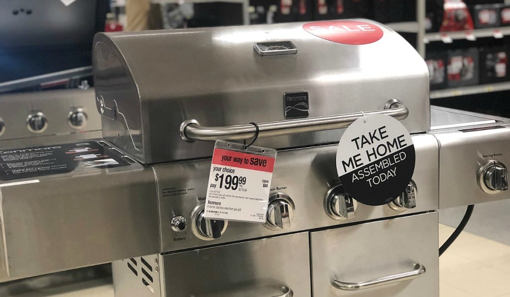 assembled grill with sale tags