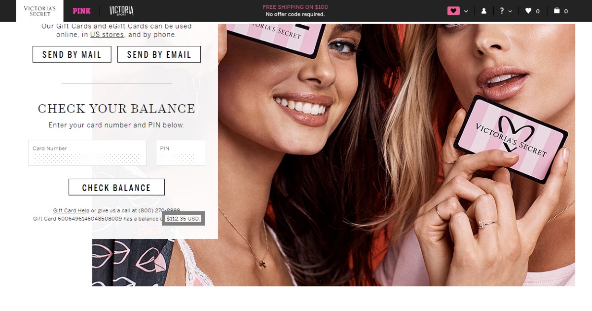 Tips to save money with raise.com gift cards – Victoria's Secret "check your balance" gift card page