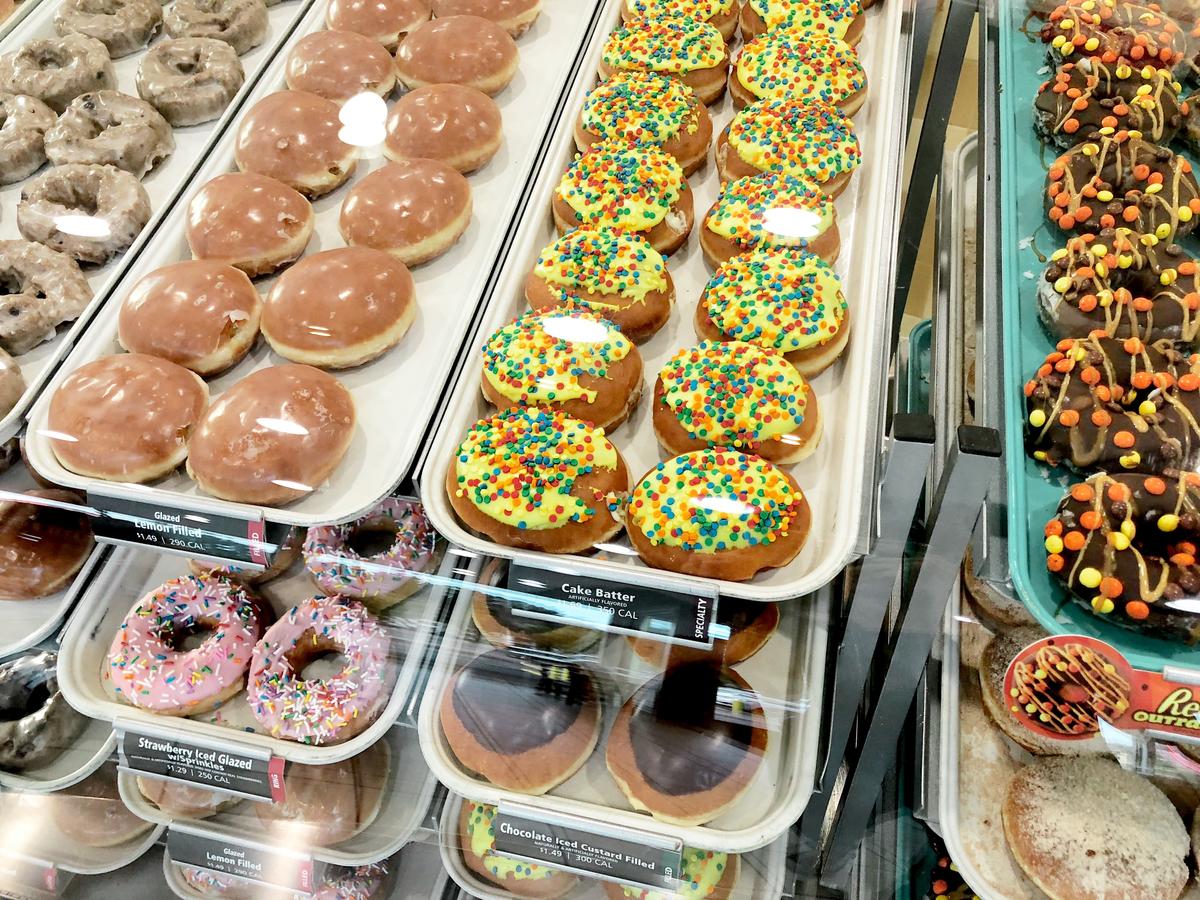 On your birthday get a free doughnut and coffee at krispy kreme – doughnuts in the display case