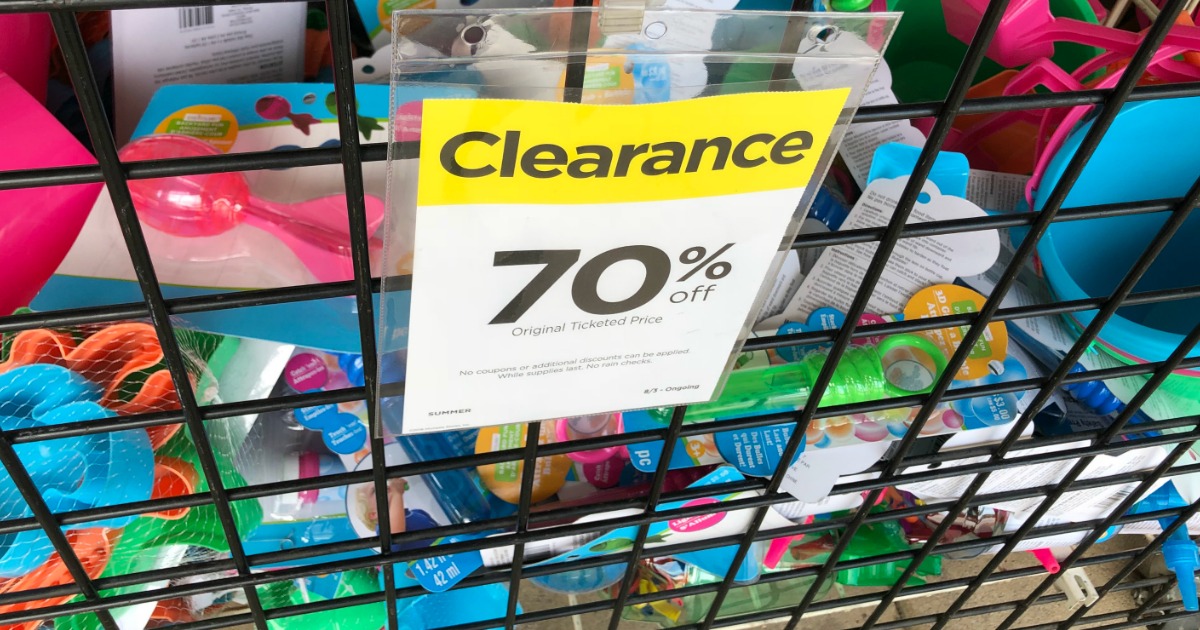 clearance tag on bin of toys