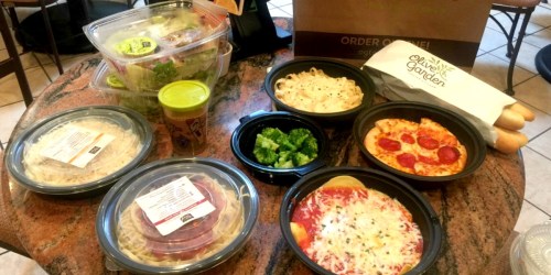 4 Olive Garden Entrees, 2 Soups/Salads, 4 Breadsticks AND 1 Kids Meal Under $27