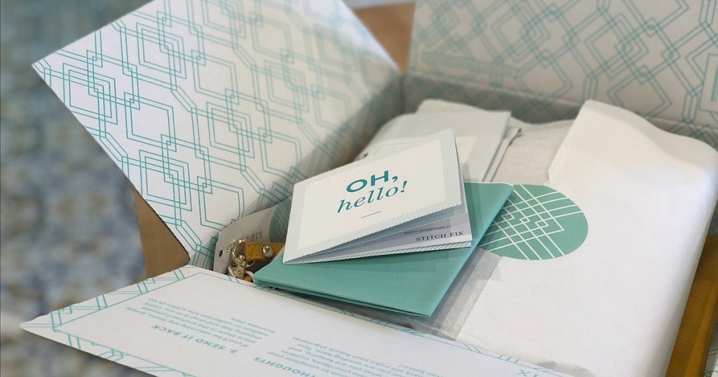 stitch fix box opened with welcome information packet