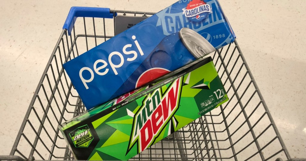 mountain dew and pepsi 12 packs in cart