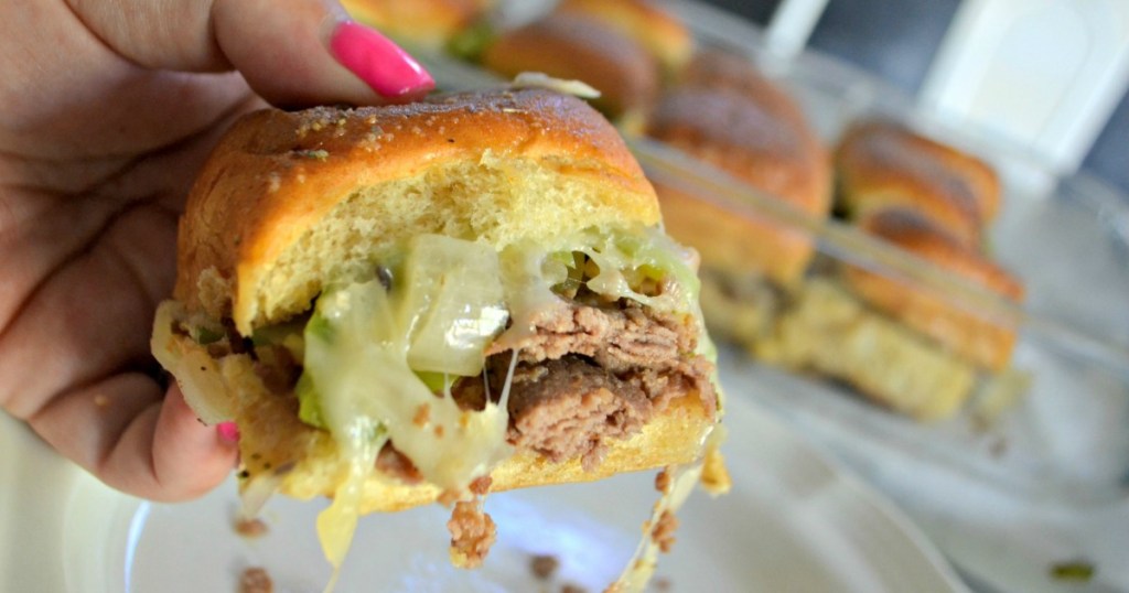 cheesesteak party sliders for football tailgating 