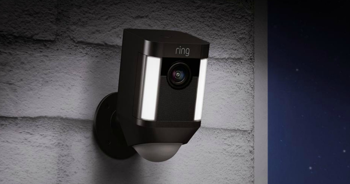 black ring security camera mounted on wall