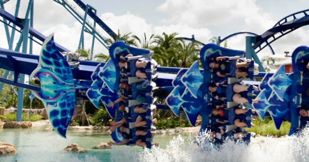 View of SeaWorld visitors on a ride