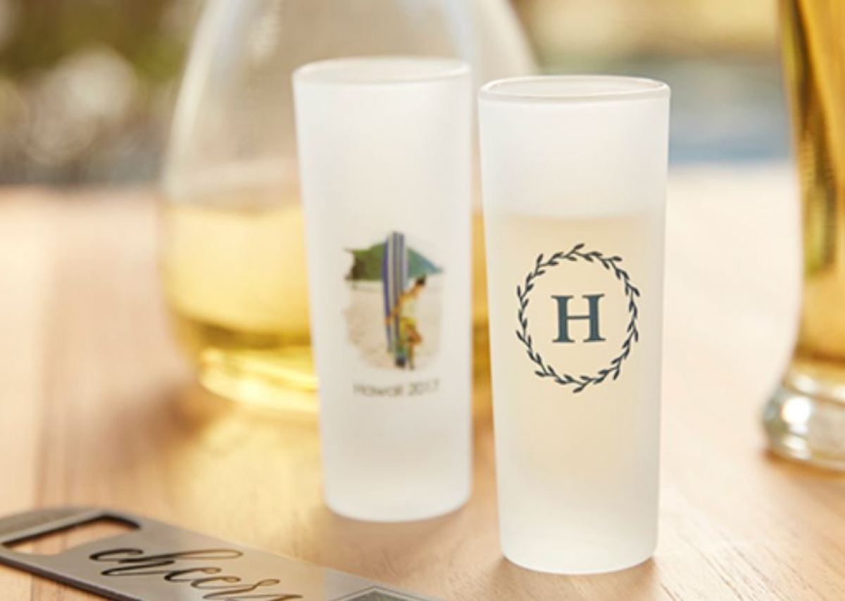 Two Shutterfly personalized shot glasses