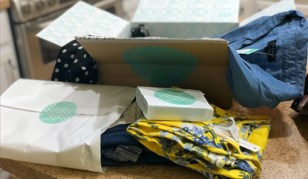 stitch fix box with clothes and accessories