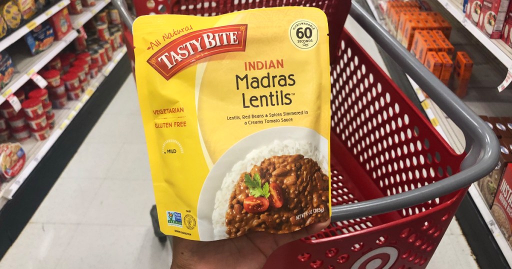 Taste Bite brand pack of Madras Lentils near Target cart