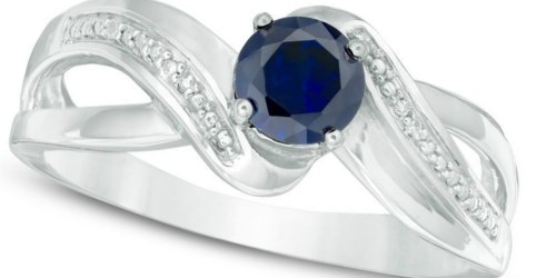 Zales Sterling Silver Lab-Created Sapphire & Diamond Accent Ring Only $24.99 Shipped
