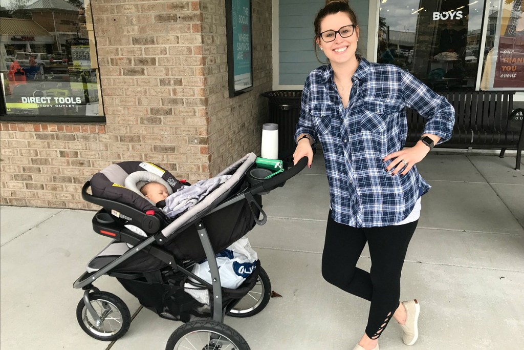 baby registry must haves — amber with baby in stroller