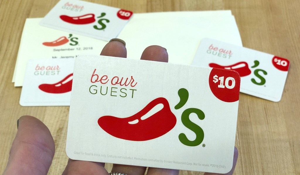 chili's gift cards that were given as compensation
