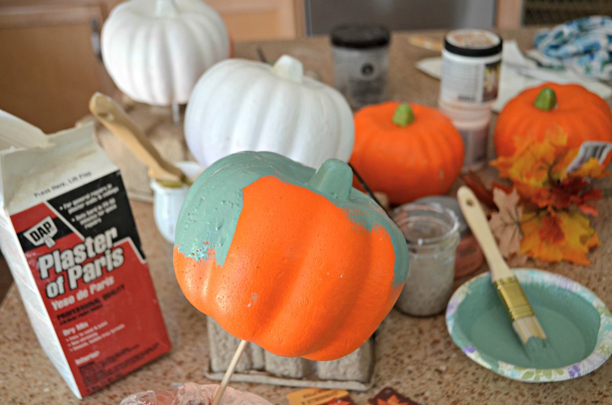 dollar tree fall centerpiece - one of my looks uses foam decorator pumpkins painted with chalk paint