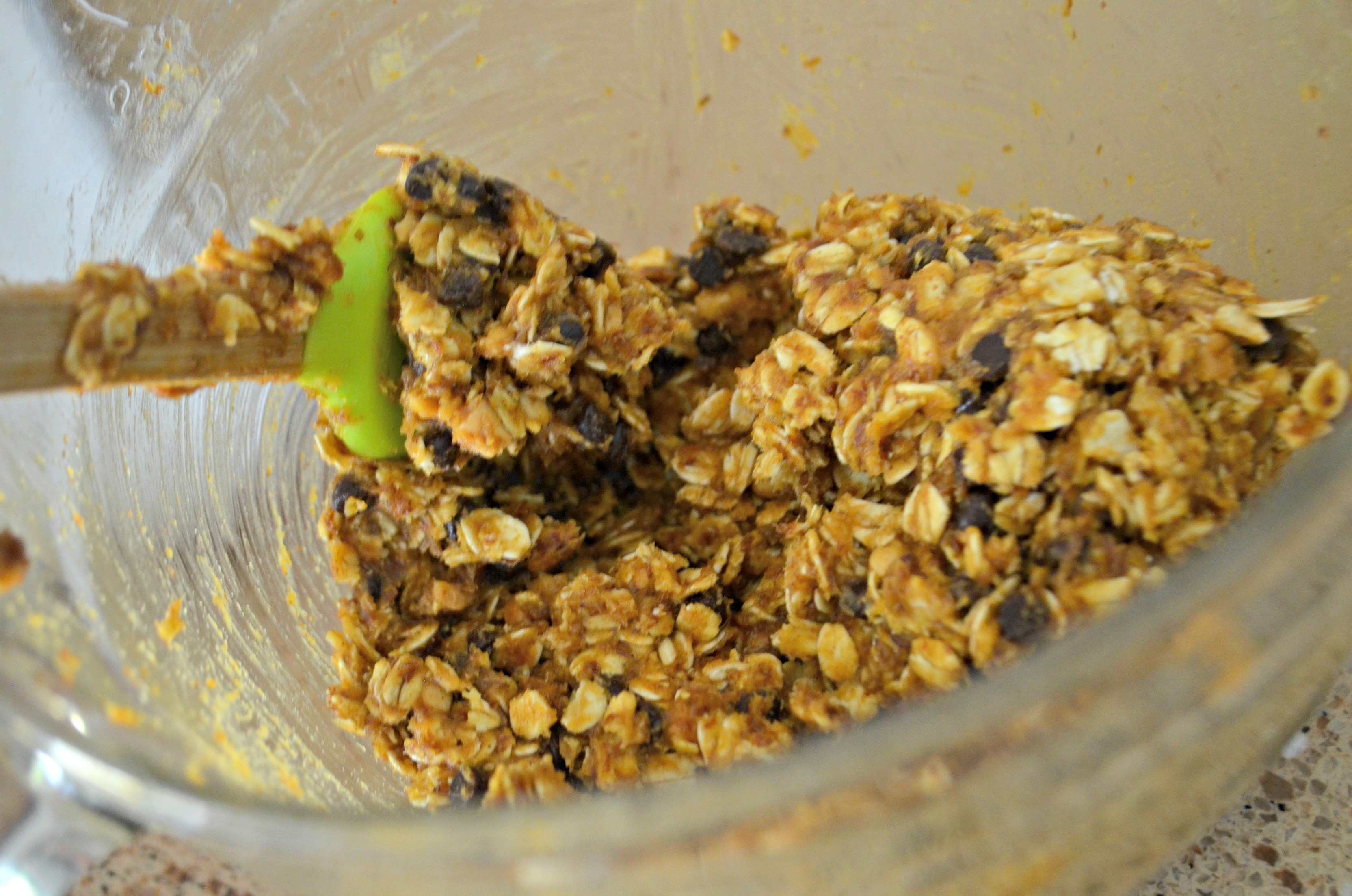 No-Bake Pumpkin Oatmeal Energy Bites ingredients mixed together in a mixing bowl