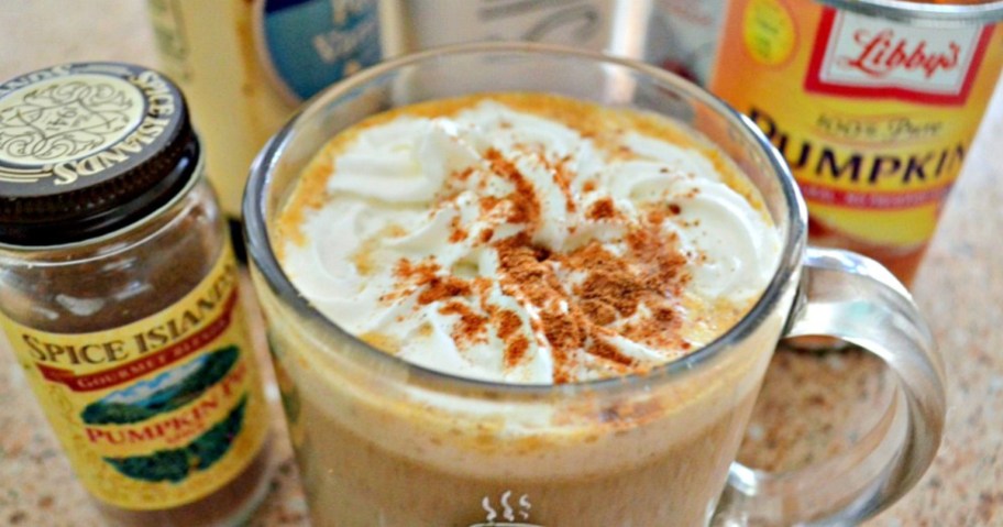 homemade Pumpkin Spice Latte in glass mug