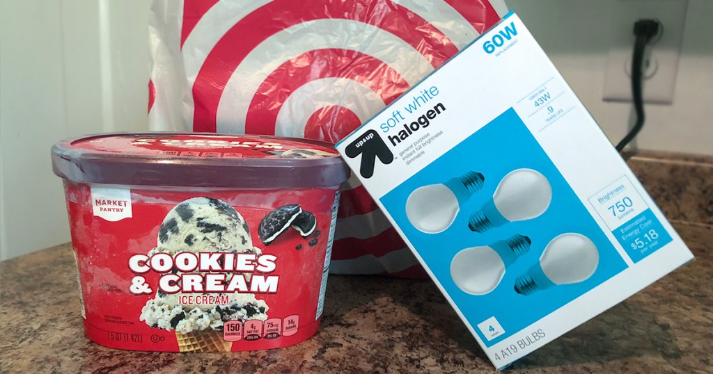 shipt target review — ice cream and lightbulbs from target shipt order