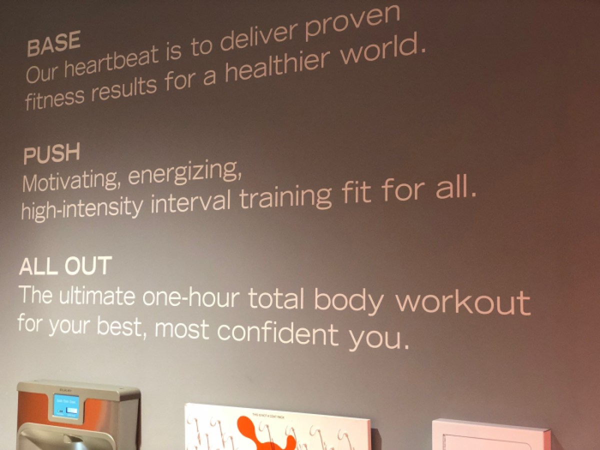 The affirmation wall at the Orange Theory Fitness free class.