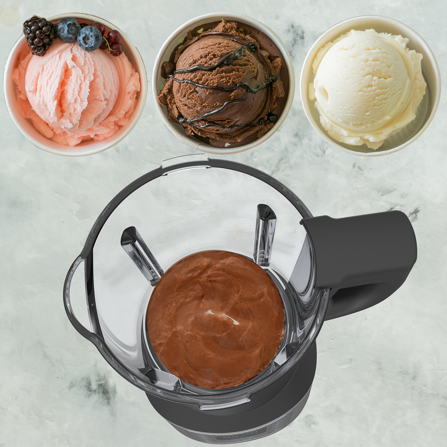 instant pot cooking blender is available exclusively at walmart – here, ice cream scoops in bowls next to the blender