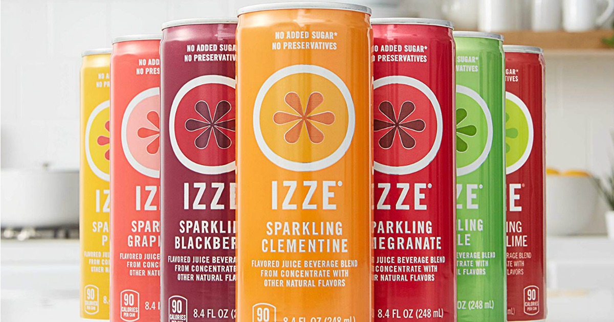 colorful cans of IZZE sparkling fruit juices lined up