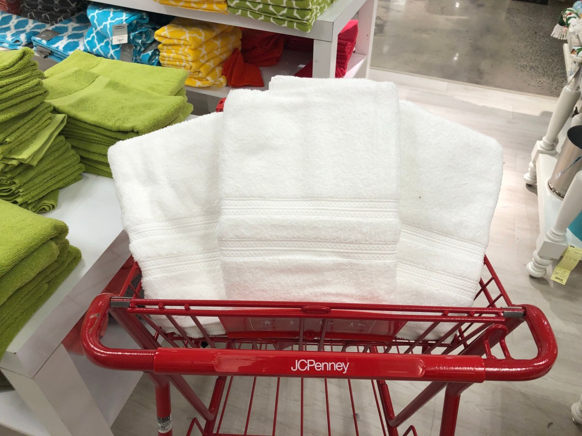 white towels in shopping cart