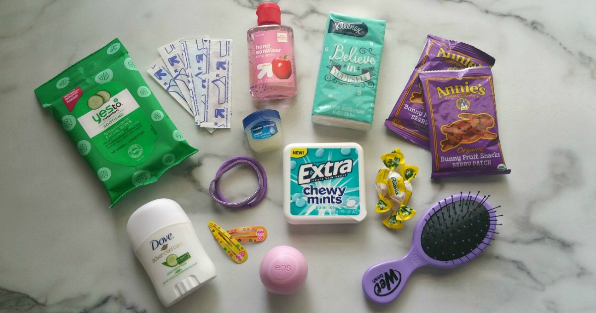 diy locker kits for middle or high school include things like deodorant, a hair brush, facial tissues, and snacks.