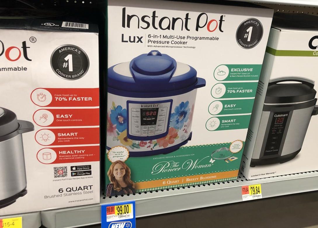 The Pioneer Woman Instant Pot is available only at Walmart - pictured here on the store shelf in a box