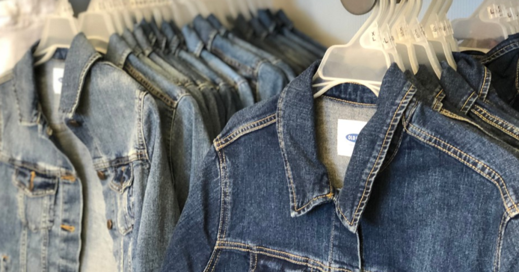 Old Navy jean jackets on hangers