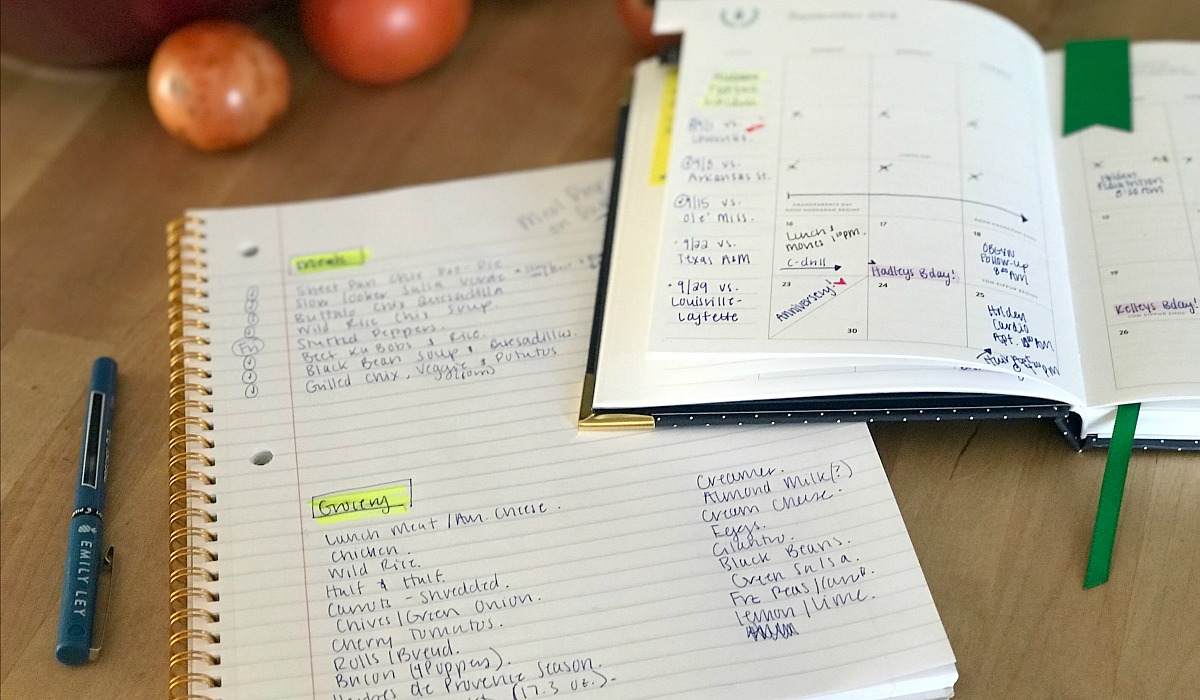 amber's organized meal plans and grocery shops — notebook and planner for meal planning and grocery list