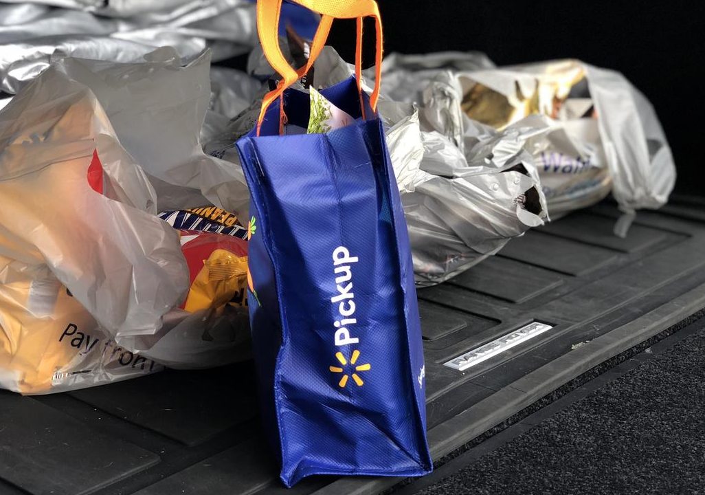 My walmart grocery pickup order includes delivery right to my car, like these bags in my trunk