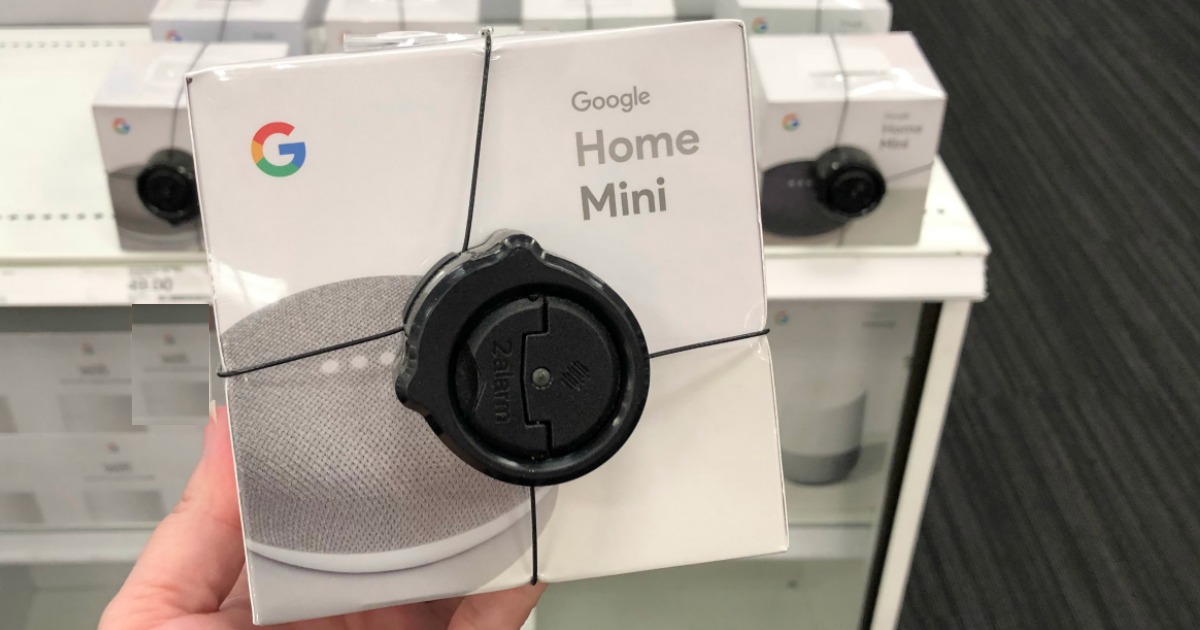 Google Home Mini in Target with anti theft device attached