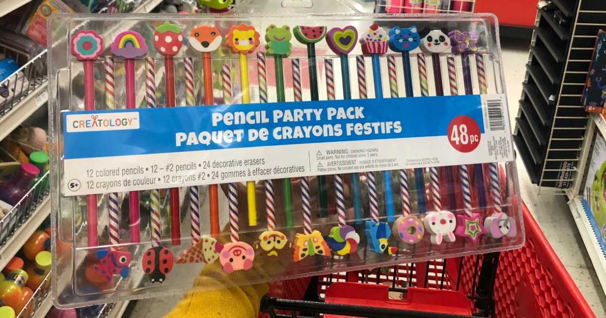 party pack of colorful pencils & erasers in Michaels store