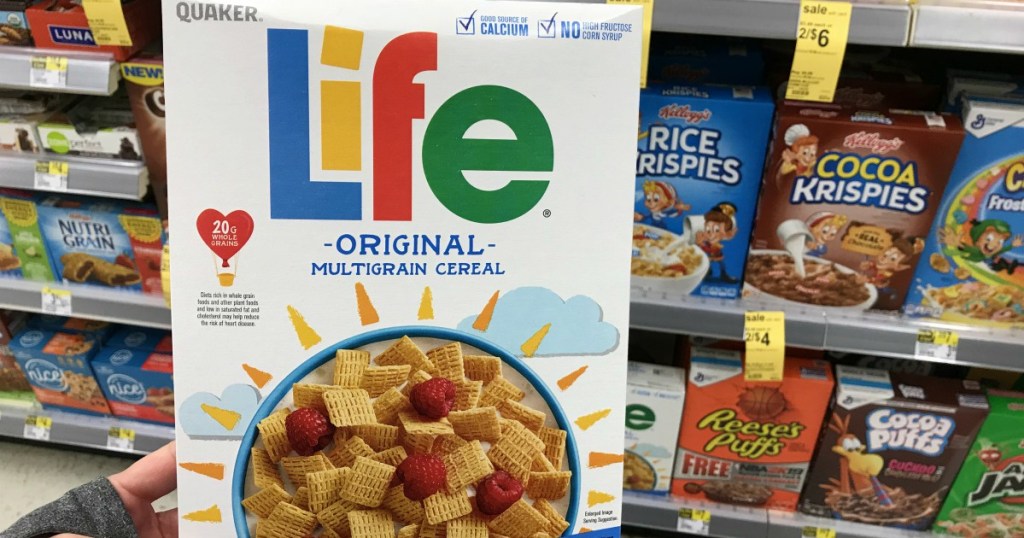 life cereal in front of shelf 
