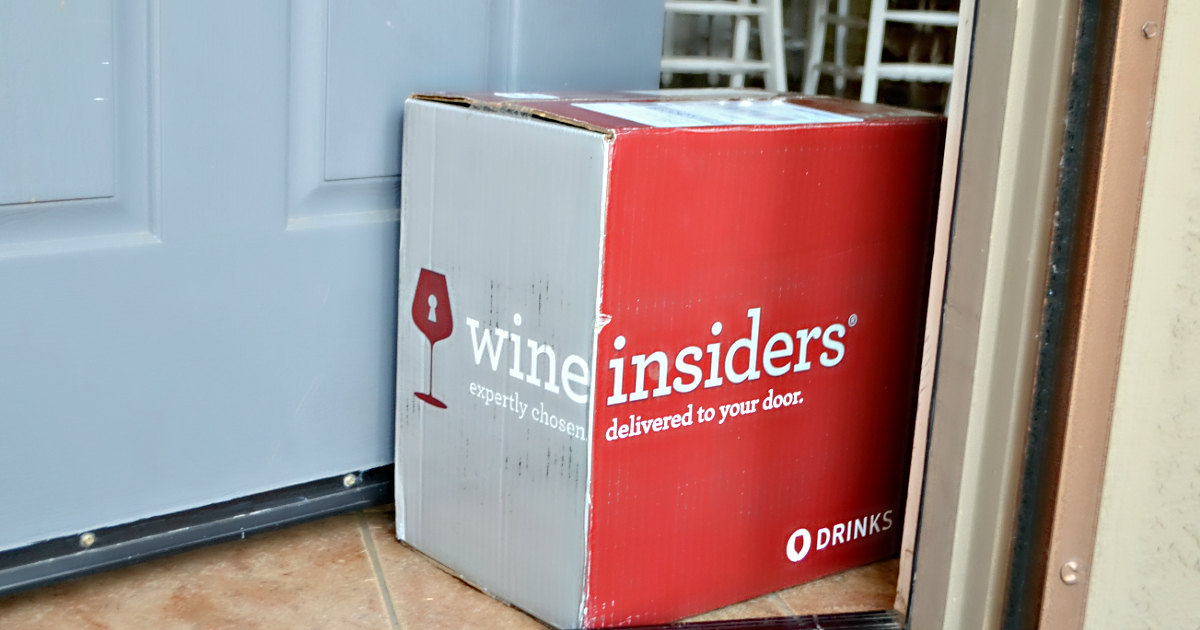 6 bottles award winning wine free corkscrew – Wine Insiders box on a front doorstep 