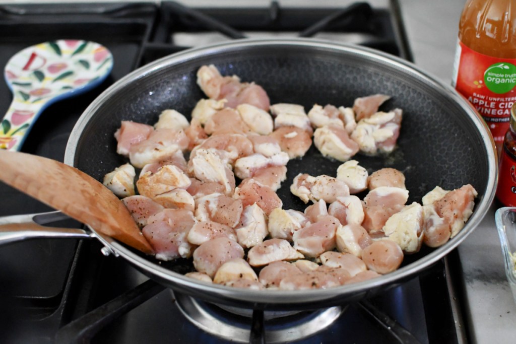 chicken pieces in a large skillet