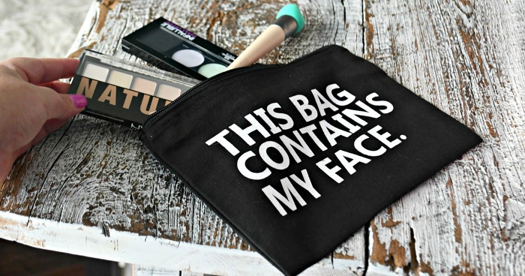 gift guide for beauty makeup lover — "this bag contains my face" makeup bag