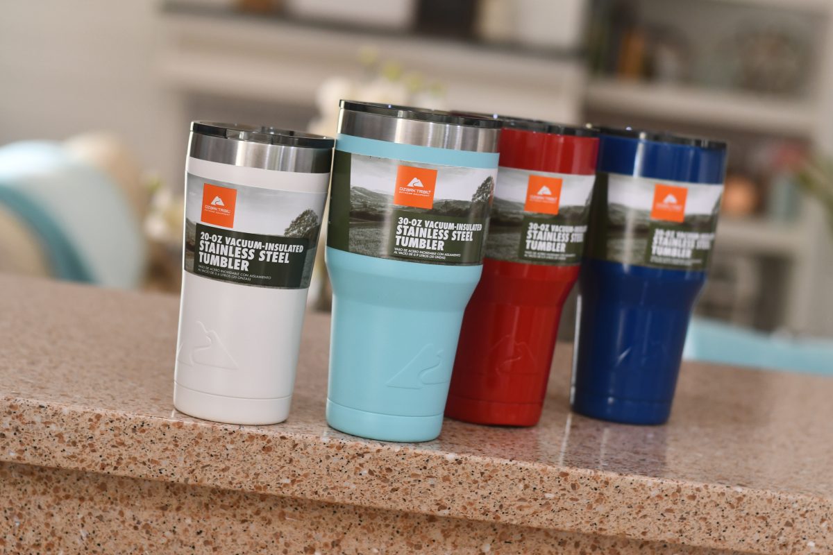 DIY Tumbler Gift basket ideas – four different colors and sizes of tumblers