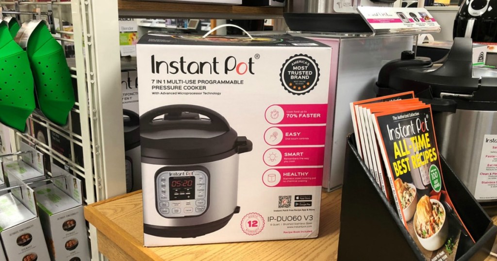 intant pot duo 7-in-1 box sitting on shelf at store