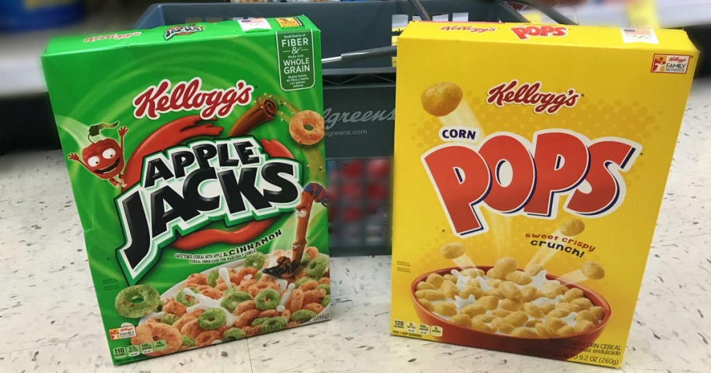 Kellogg's Cereals in front of Walgreens hand basket