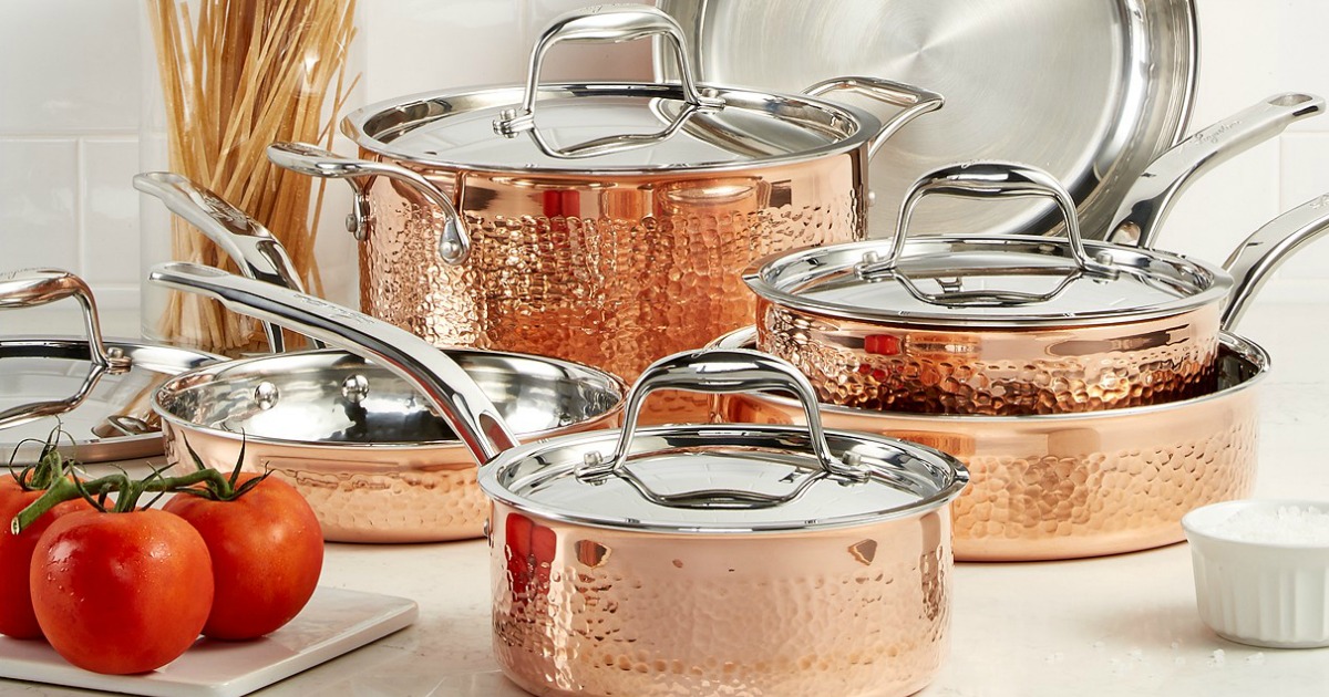 Lagostina Martellata Copper 10Piece Cookware Set AND Bonus Casserole