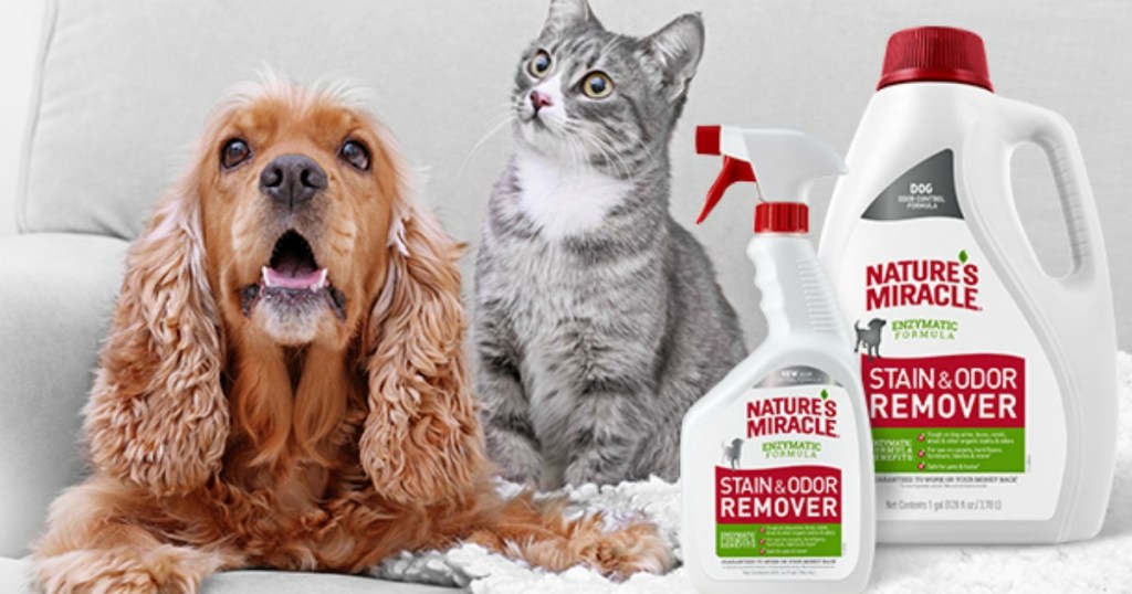 dog and cat wth natures miracle products
