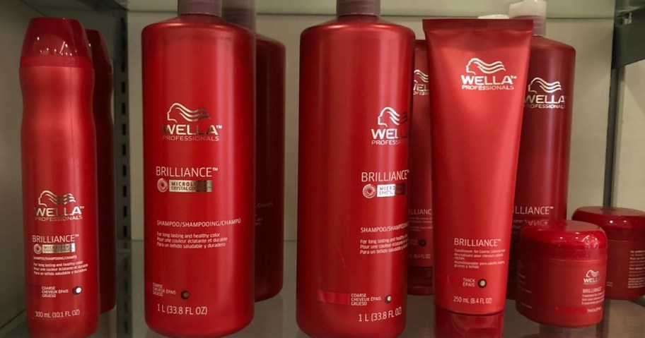 display of Wella shampoo and conditioner
