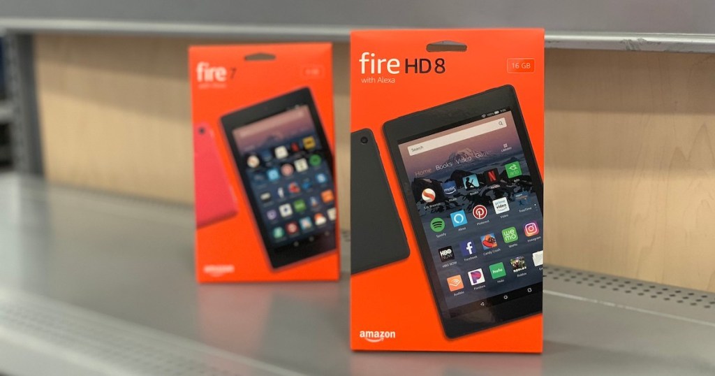 Amazon Fire 8" Tablets on store counter