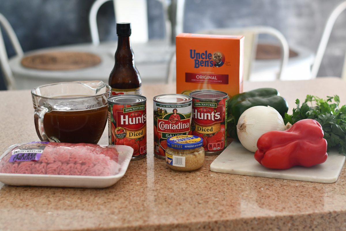 stuffed bell pepper soup ingredients on the counter