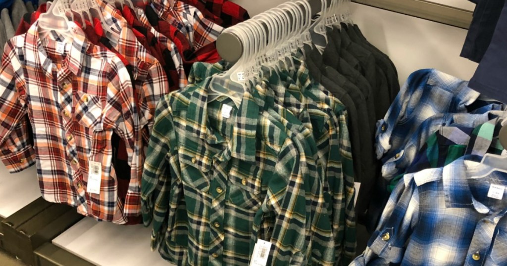 Old Navy Flannels displayed at the store in different colors 