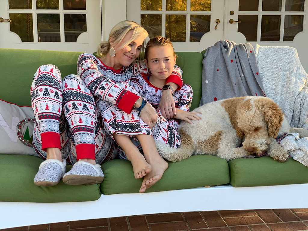 Collin & Piper wearing Christmas pajamas