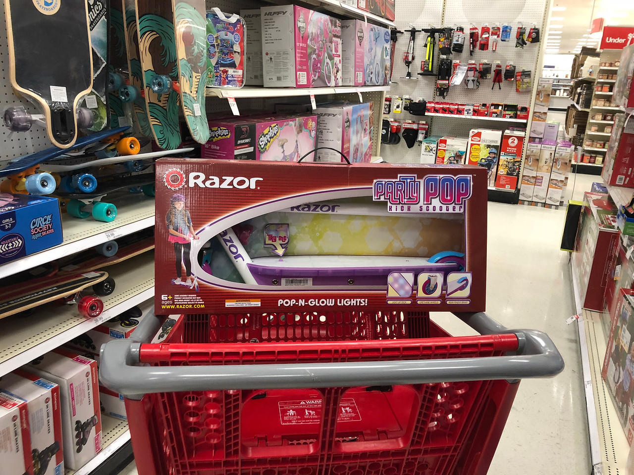 razor pop a glow lights scooter in a cart in target
