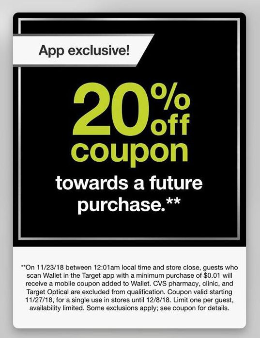 Spend 1¢ in Target Stores Today Only & Score 20 Off Future Purchase Coupon